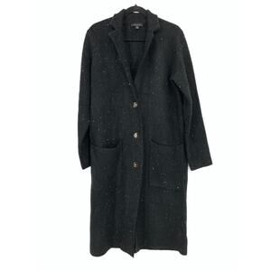 New $185 Ann Taylor Duster Cardigan Jacket Oversized M Long Black White Flecked